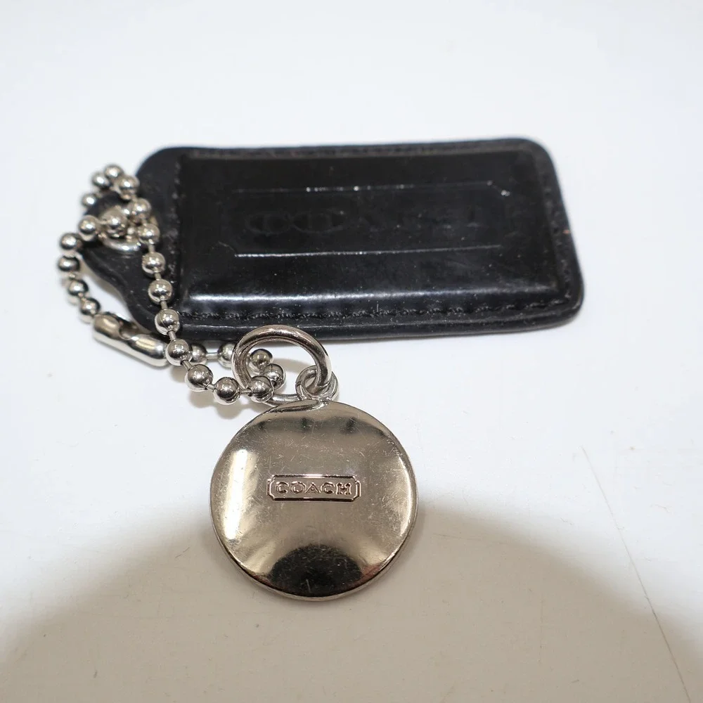 Coach Hangtag Set Unisex OS Black Leather Silver Medallion Bag Charm Accessory